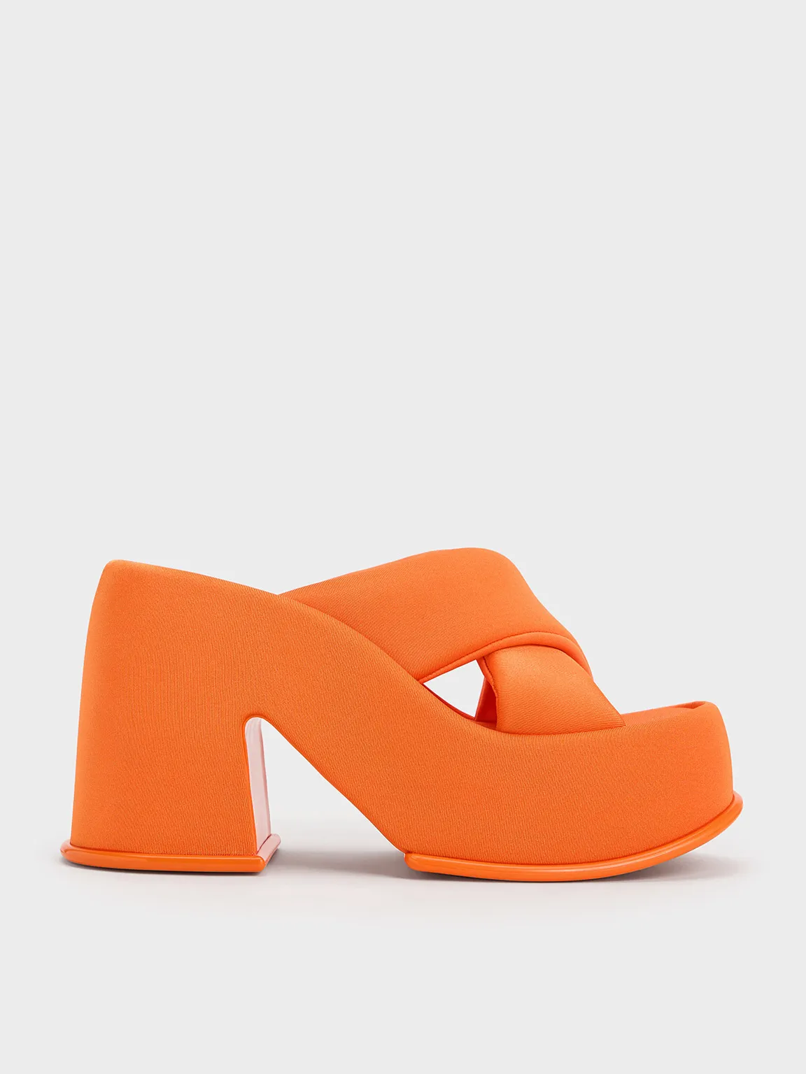 Toni Puffy-Strap Crossover Platform Mules - Orange