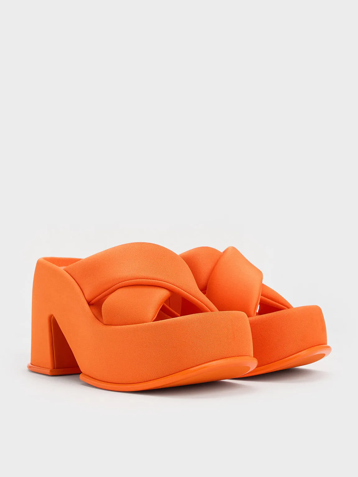 Toni Puffy-Strap Crossover Platform Mules - Orange