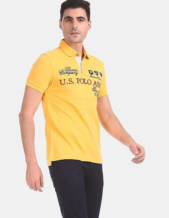 U.S. Polo Assn. Denim Co. Yellow Cut And Sew Panel Embroidered Polo Shirt