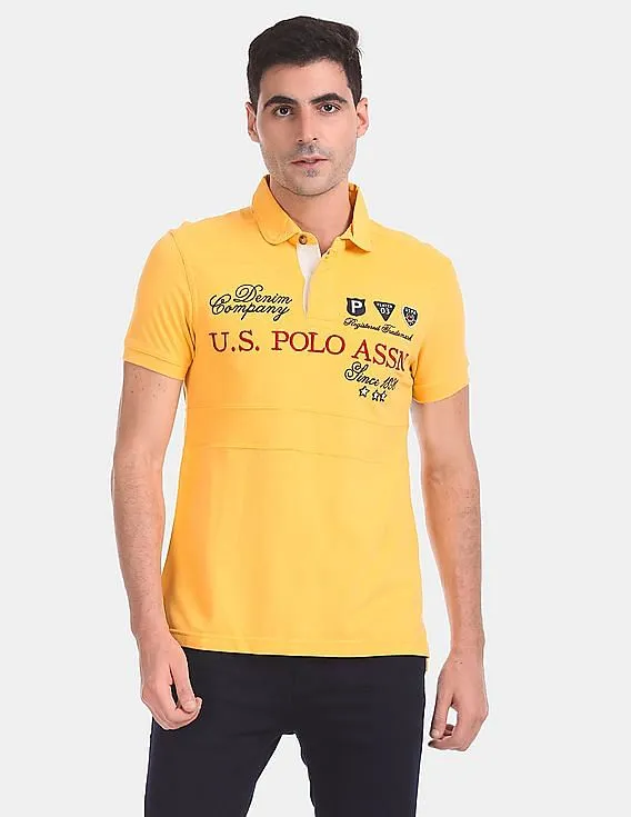 U.S. Polo Assn. Denim Co. Yellow Cut And Sew Panel Embroidered Polo Shirt