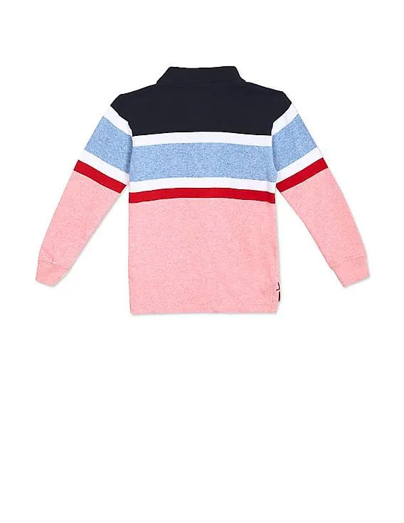 U.S. Polo Assn. Kids Men Pink And Blue Long Sleeve Striped Polo Shirt