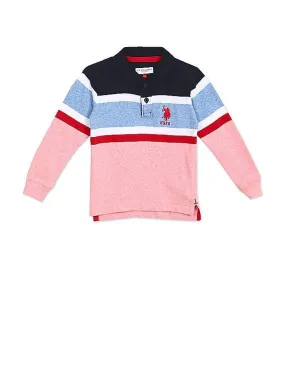 U.S. Polo Assn. Kids Men Pink And Blue Long Sleeve Striped Polo Shirt