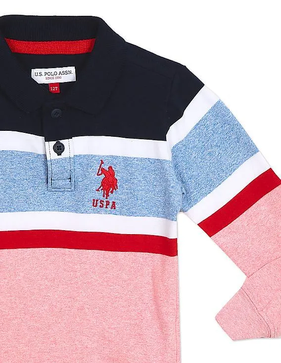 U.S. Polo Assn. Kids Men Pink And Blue Long Sleeve Striped Polo Shirt