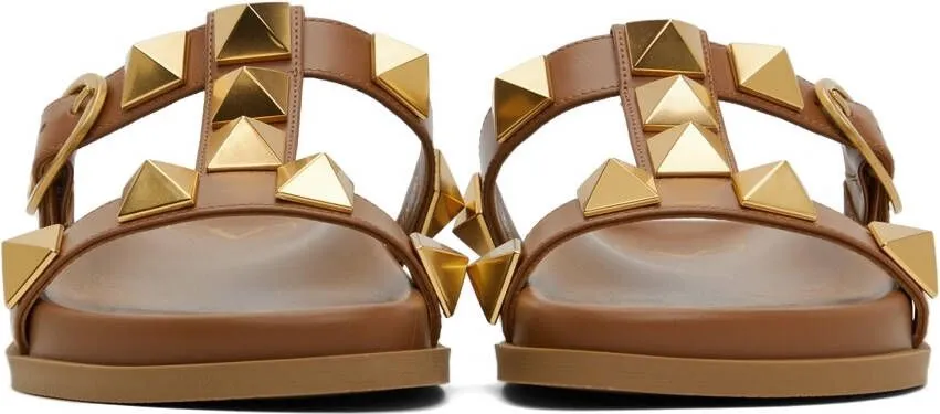 Valentino Garavani Tan Leather Roman Stud Sandals