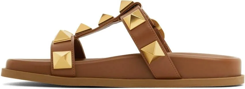 Valentino Garavani Tan Leather Roman Stud Sandals