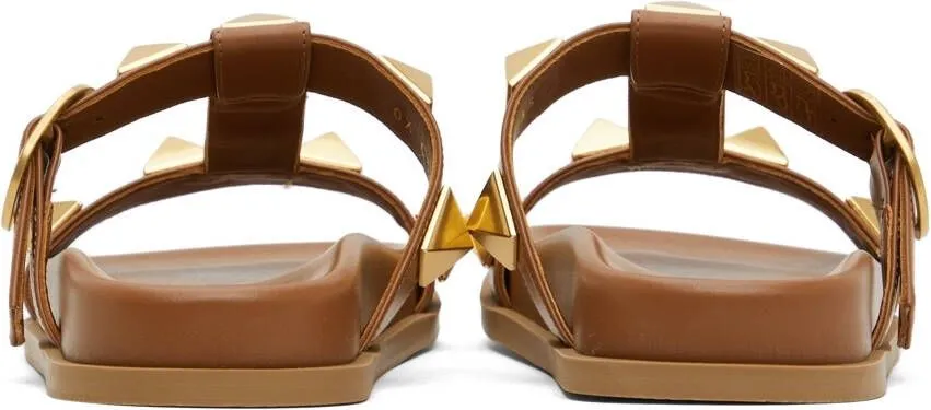 Valentino Garavani Tan Leather Roman Stud Sandals