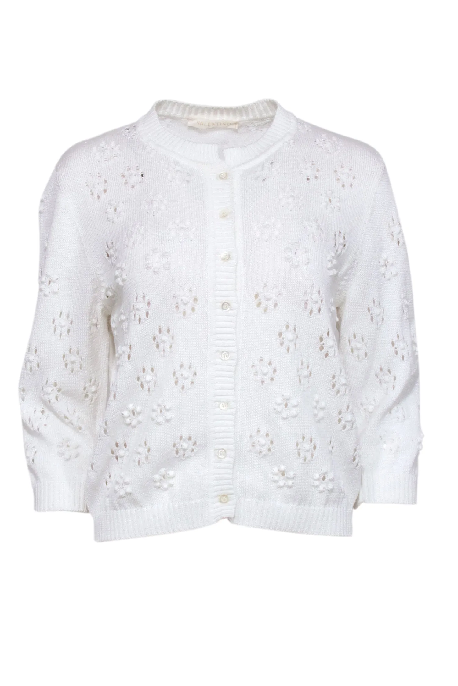 Valentino - Ivory Flower Eyelet Cardigan Sz M