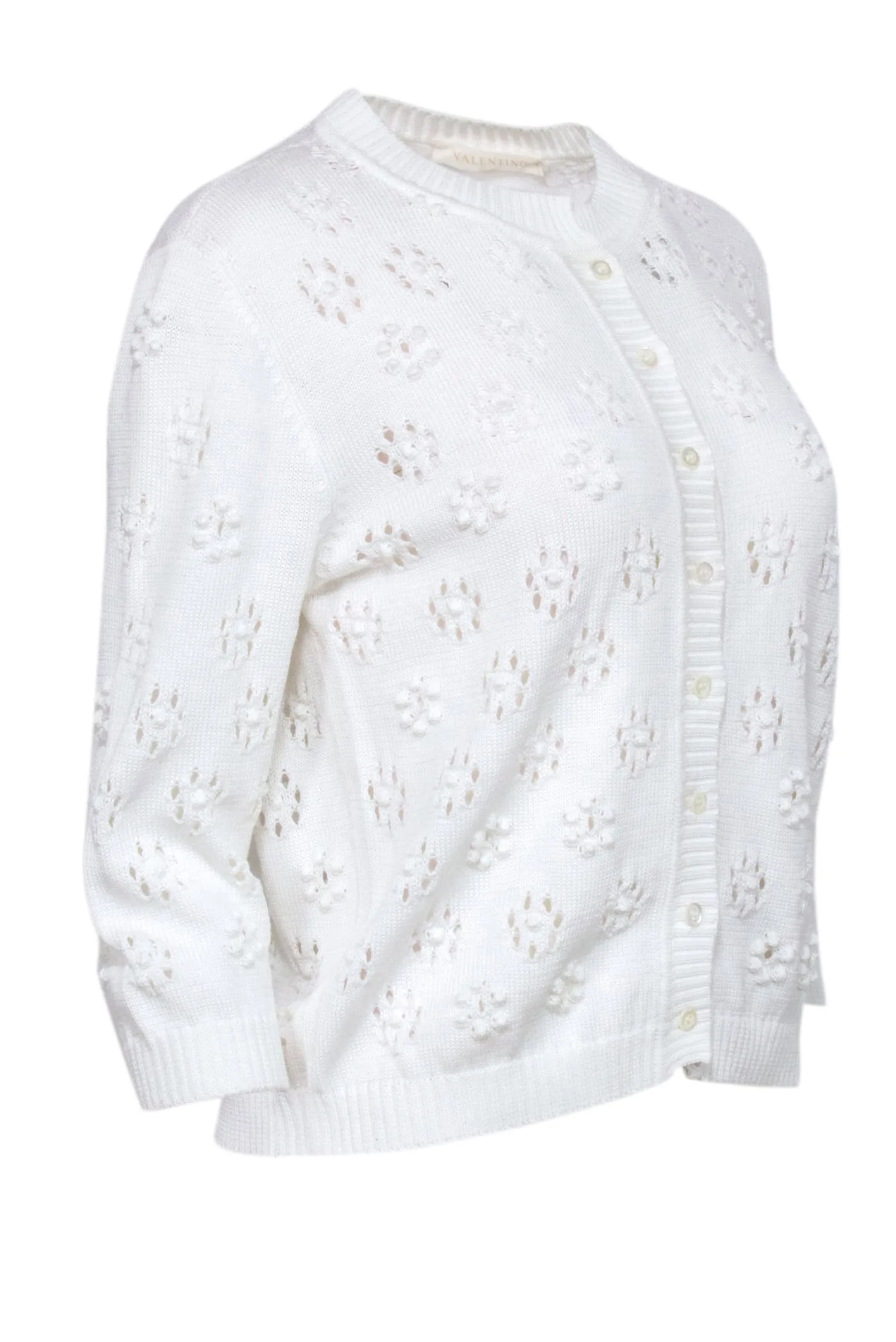 Valentino - Ivory Flower Eyelet Cardigan Sz M