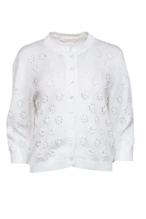 Valentino - Ivory Flower Eyelet Cardigan Sz M