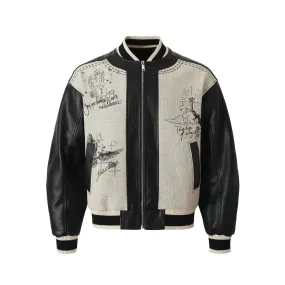 Vintage-Inspired Illustrated Bomber Jacket