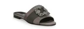 Women Gray Martamod Crystal Embellished Satin Flat Mules  - Gray Sandals