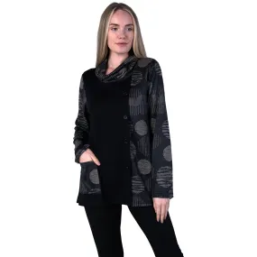 Women's Shana Apparel Cowl Neck Side Button Sweater Black/Grey