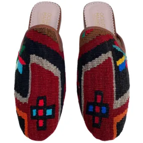 Women's Turkish Kilim Mules | Red Pattern