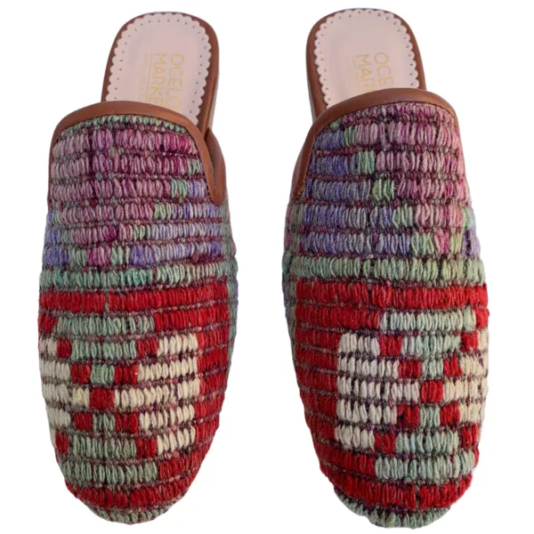 Women's Turkish Kilim Mules | Red with Pattern