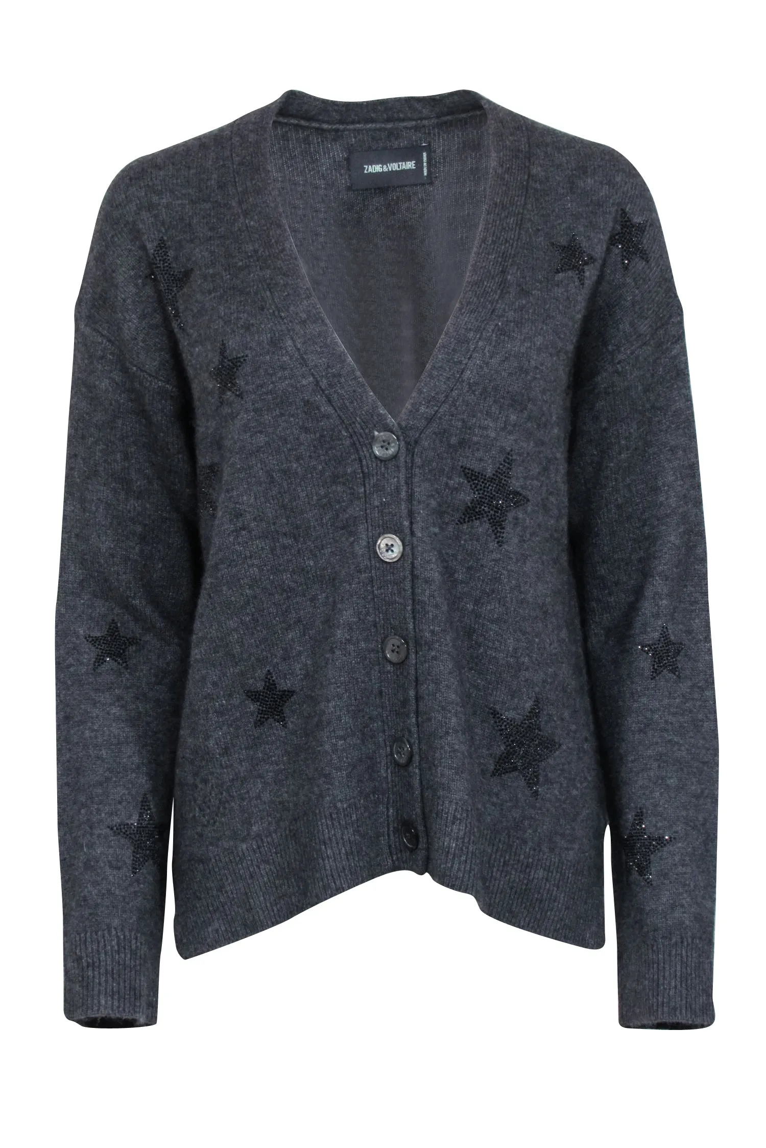 Zadig & Voltaire - Grey Cashmere Cardigan w/ Star Detail Sz M